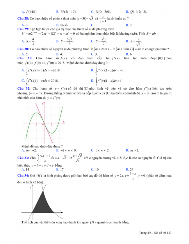 câu 28 - 34 đề toán thi thử thpt newton năm 2018