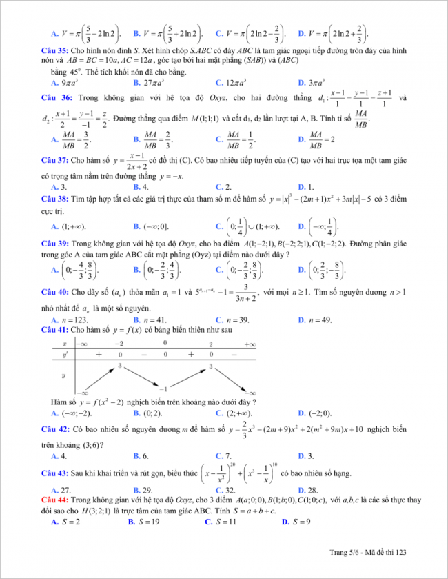 câu 35 - 44 đề toán thi thử thpt newton năm 2018