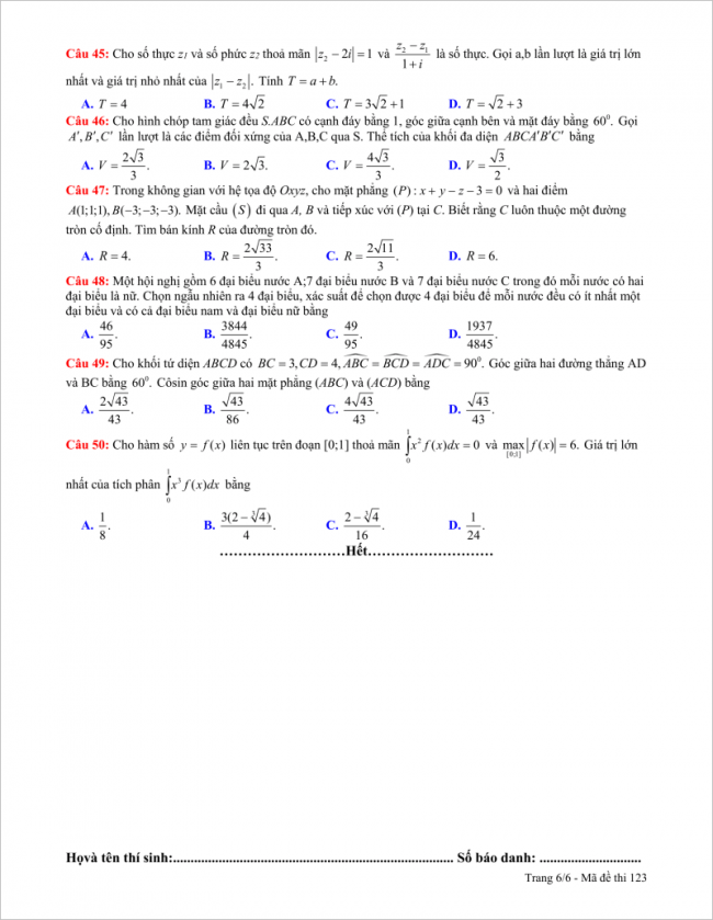 câu 45 - 50 đề toán thi thử thpt newton năm 2018