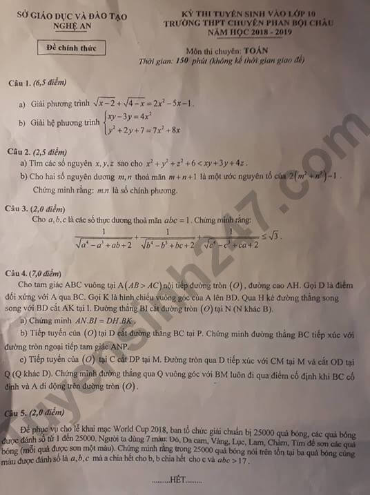 đề toán chuyên phan bội châu 2018