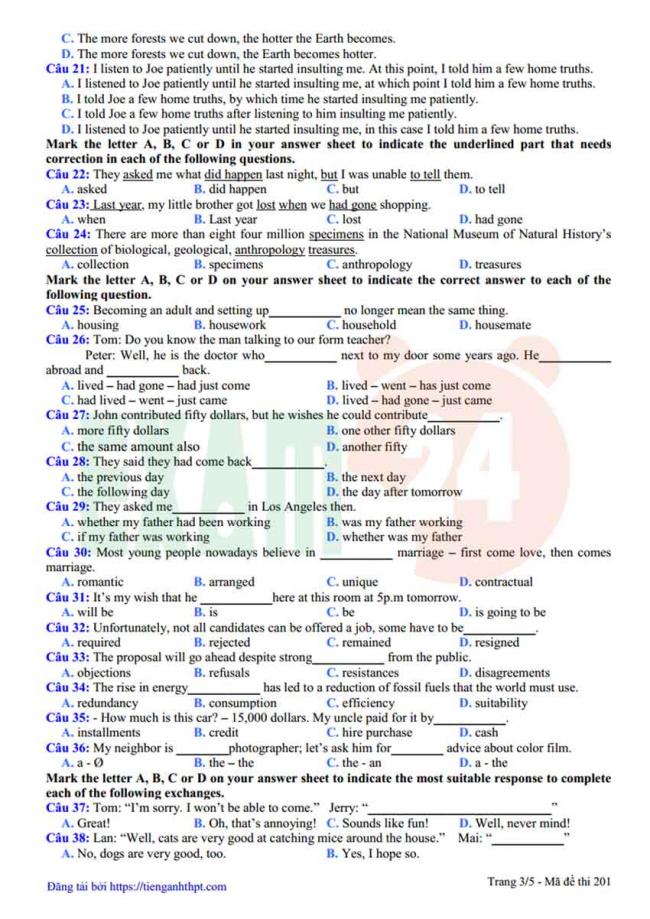 Đề thi thử môn Anh thptqg năm 2018 trường THPT Yên Lạc – Vĩnh Phúc trang 3