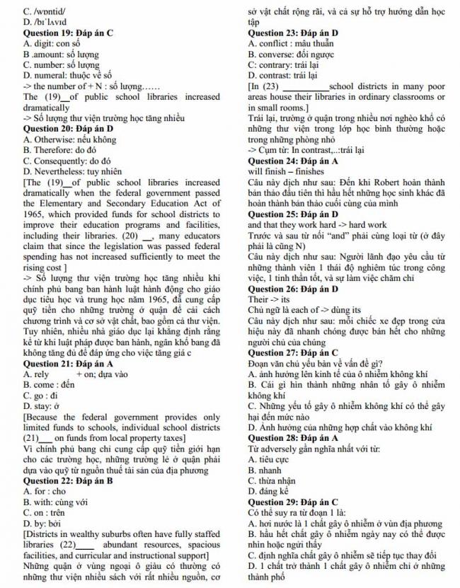 Đáp án đề thi thử môn Anh thptqg năm 2018 trường THPT chuyên Hạ Long - Quảng Ninh - trang 2