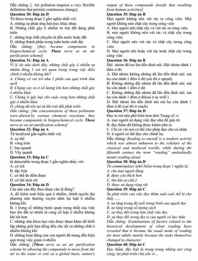 Đáp án đề thi thử môn Anh thptqg năm 2018 trường THPT chuyên Hạ Long - Quảng Ninh - trang 3
