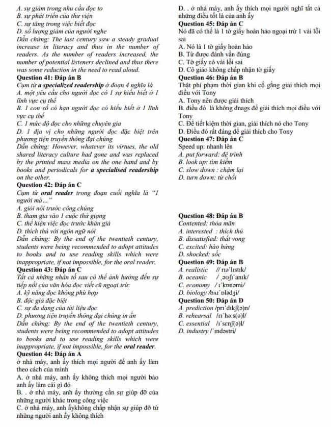 Đáp án đề thi thử môn Anh thptqg năm 2018 trường THPT chuyên Hạ Long - Quảng Ninh - trang 4