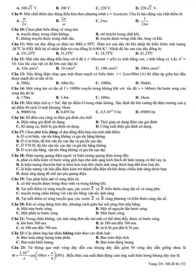 Đề thi thử môn Lý thptqg năm 2018 trường Đoàn Thượng – Hải Dương 1