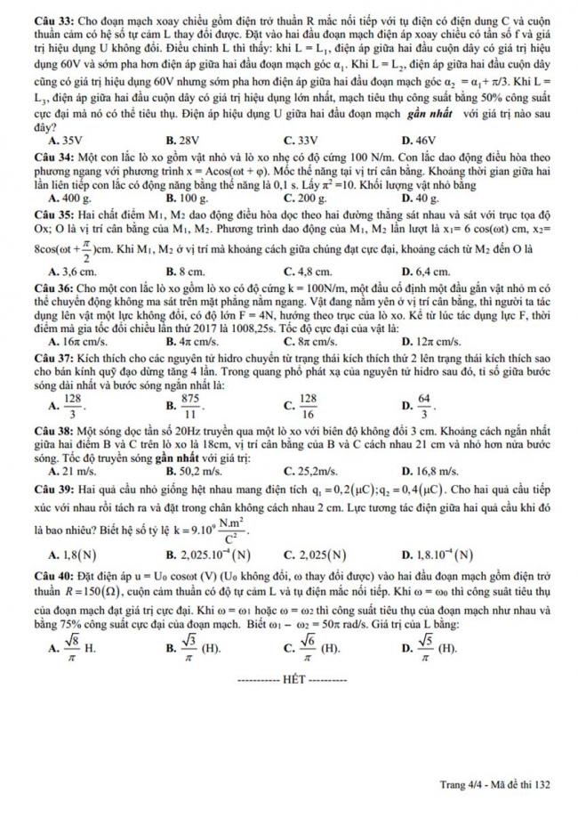Đề thi thử môn Lý thptqg năm 2018 trường Đoàn Thượng – Hải Dương 3