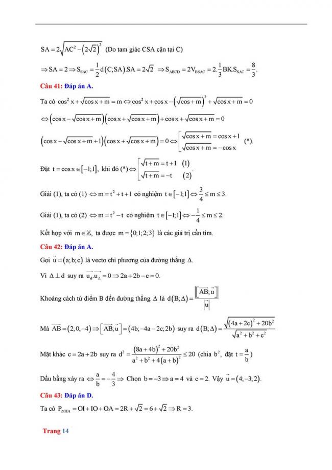 Đáp án Đề thi thử môn Toán thptqg năm 2018 trường Hoàng Văn Thụ - Hòa Bình trang 8