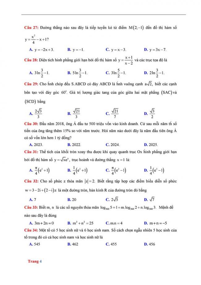 Đề thi thử môn Toán thptqg năm 2018 trường Hoàng Văn Thụ - Hòa Bình trang 4