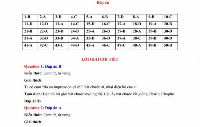 Đáp án đề thi thử môn Anh thptqg năm 2018 trường THPT chuyên Ngoại ngữ Hà Nội trang 1