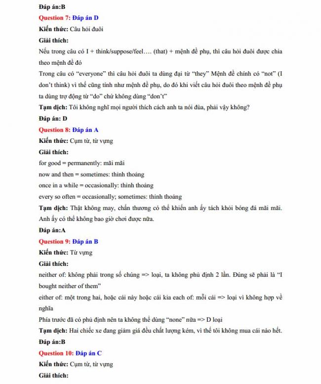 Đáp án đề thi thử môn Anh thptqg năm 2018 trường THPT chuyên Ngoại ngữ Hà Nội trang 3