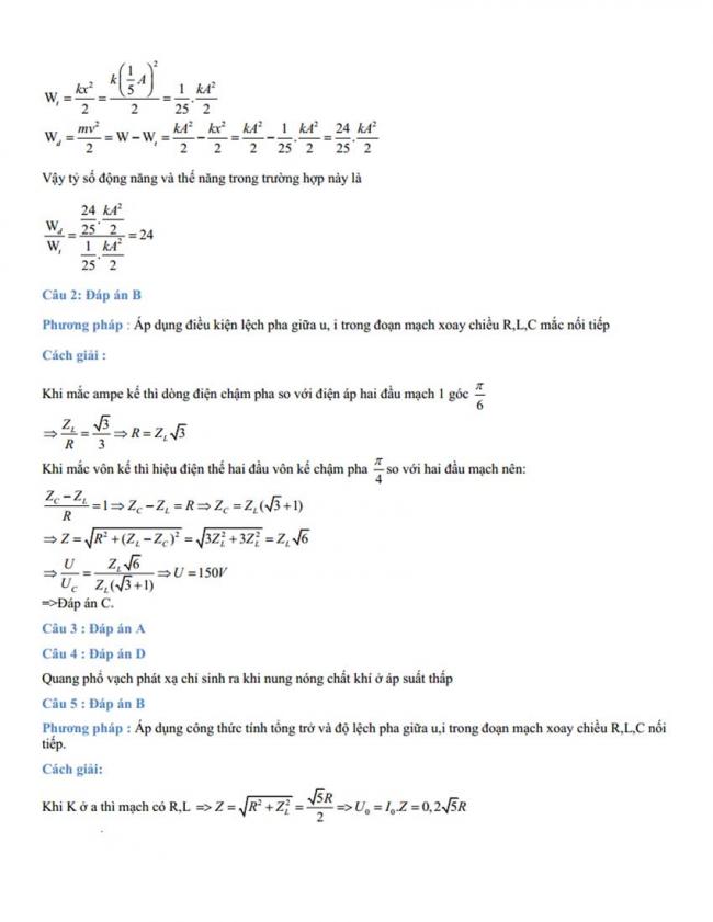 Đáp án Đề thi thử môn Lý thptqg năm 2018 trường Chuyên KHTN – Hà Nội 1