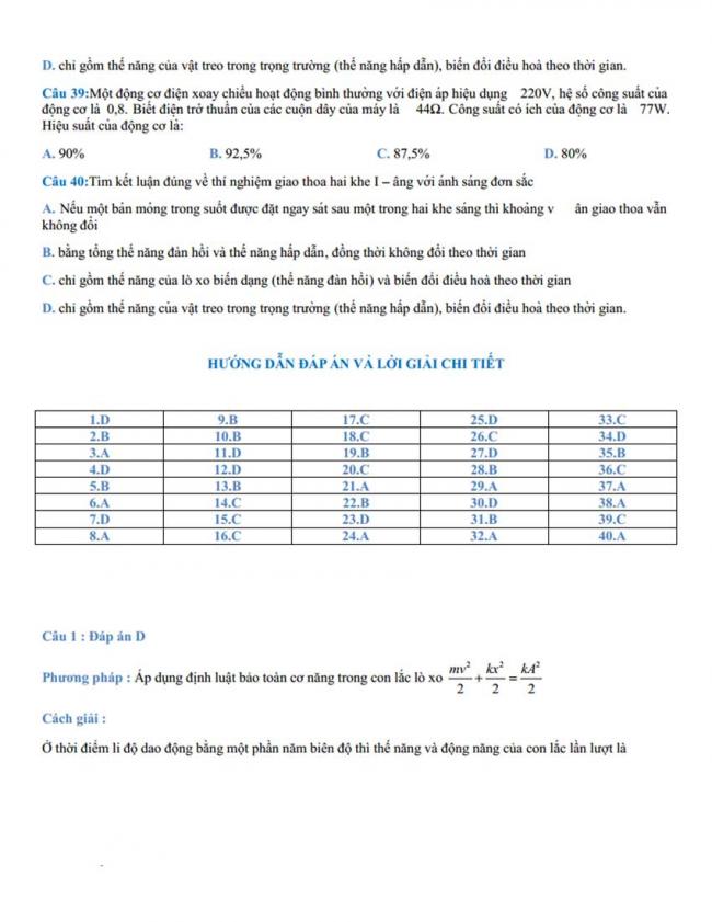 Đáp án Đề thi thử môn Lý thptqg năm 2018 trường Chuyên KHTN – Hà Nội
