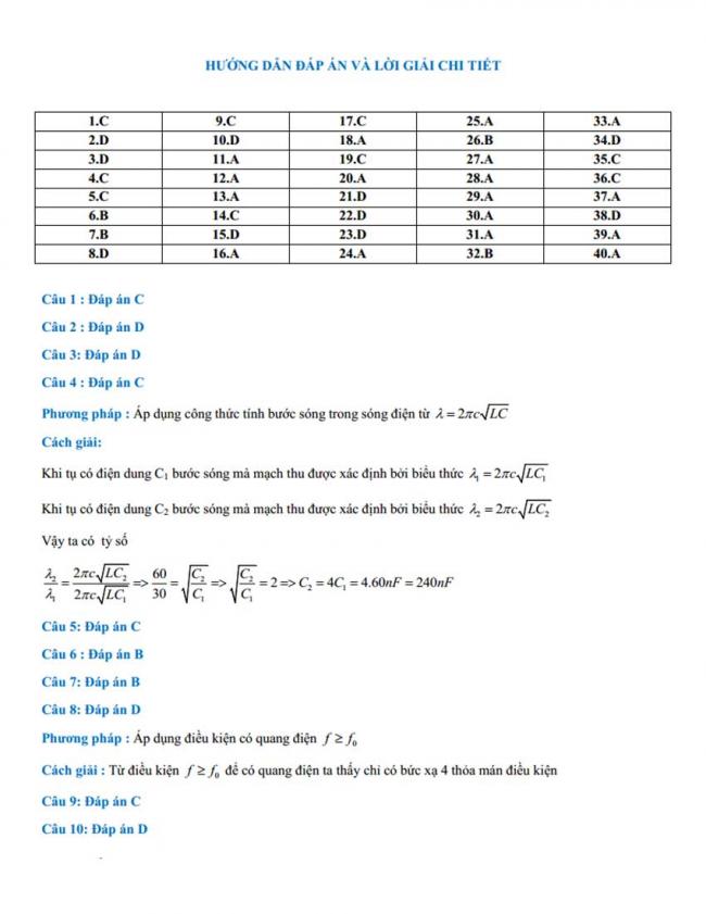 Đáp án Đề thi thử môn Lý thptqg năm 2018 trường chuyên Nguyễn Trãi – Hải Dương