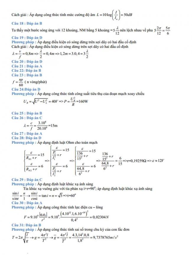 Đáp án Đề thi thử môn Lý thptqg năm 2018 trường Sóc Sơn – Hà Nội 1