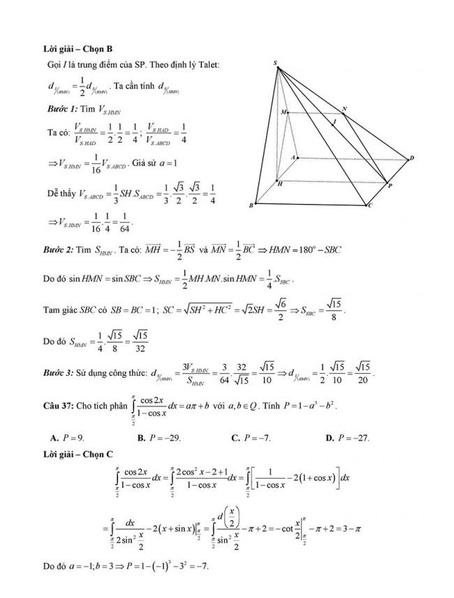 Đáp án Đề thi thử môn Toán thptqg Đà Nẵng năm 2018 trang 10