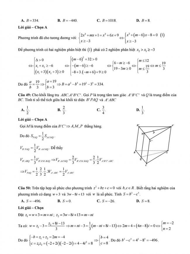 Đáp án Đề thi thử môn Toán thptqg Đà Nẵng năm 2018 trang 16