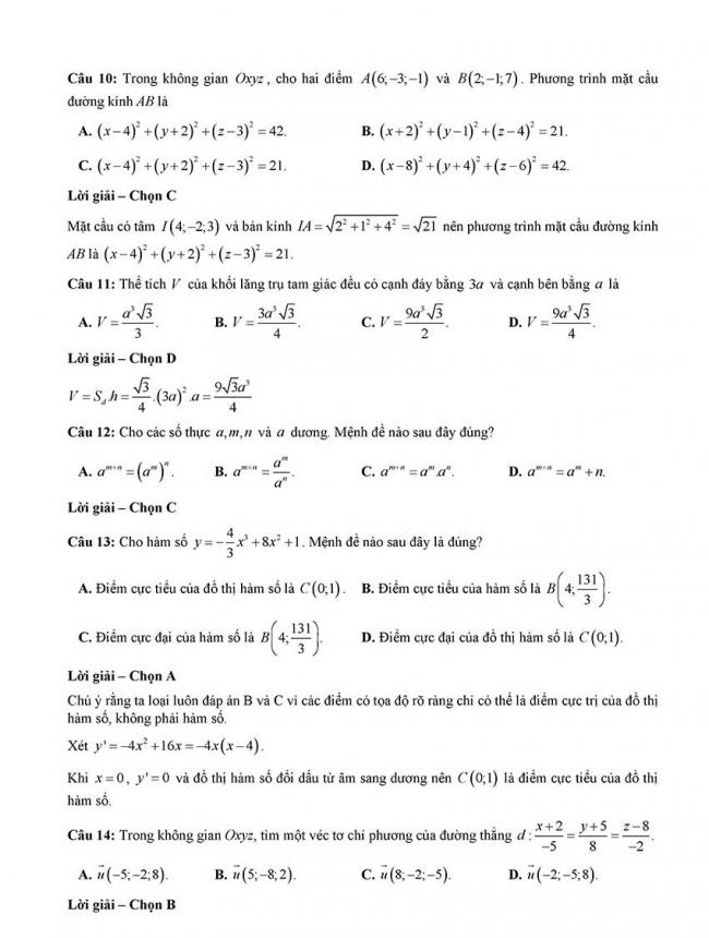 Đáp án Đề thi thử môn Toán thptqg Đà Nẵng năm 2018 trang 3