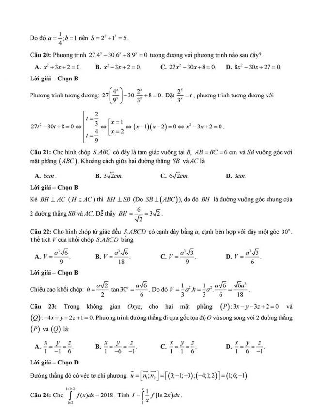 Đáp án Đề thi thử môn Toán thptqg Đà Nẵng năm 2018 trang 5