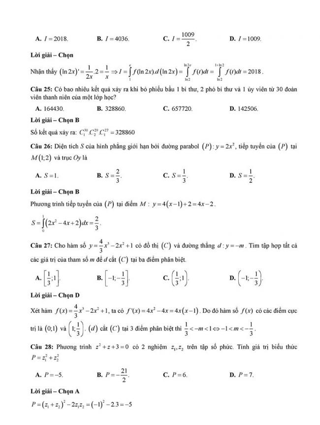 Đáp án Đề thi thử môn Toán thptqg Đà Nẵng năm 2018 trang 6