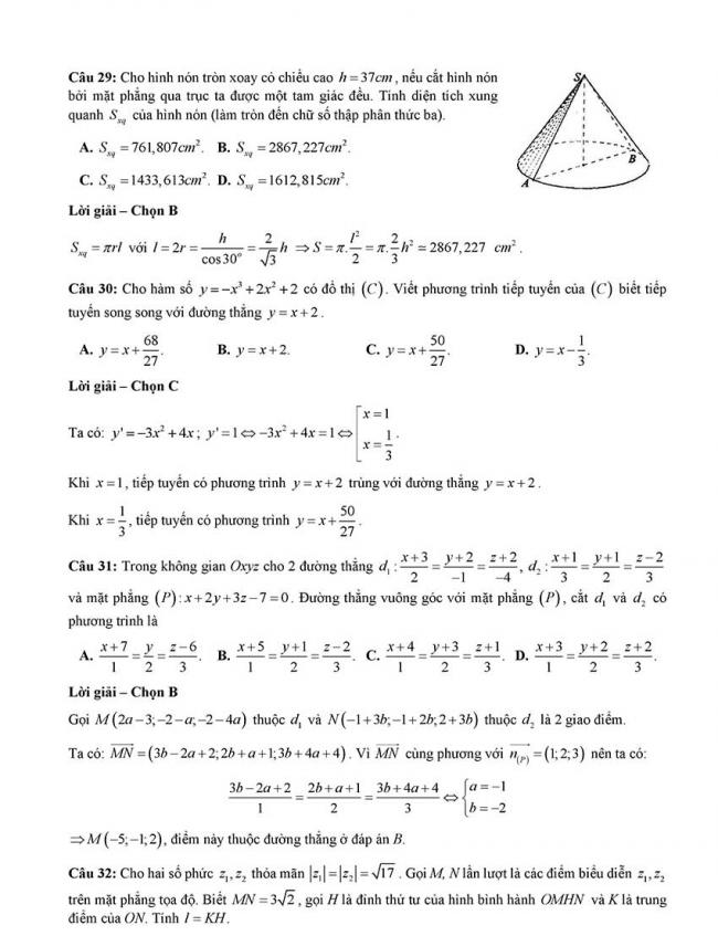 Đáp án Đề thi thử môn Toán thptqg Đà Nẵng năm 2018 trang 7