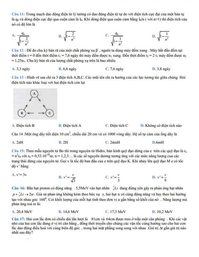 Đề thi thử môn Lý thptqg năm 2018 trường Chuyên KHTN – Hà Nội 1