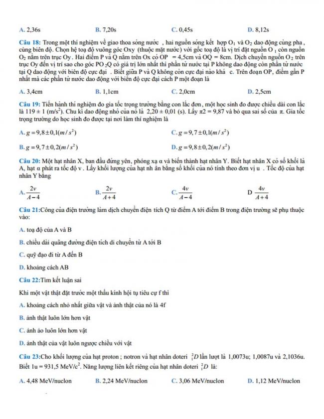Đề thi thử môn Lý thptqg năm 2018 trường Chuyên KHTN – Hà Nội 2