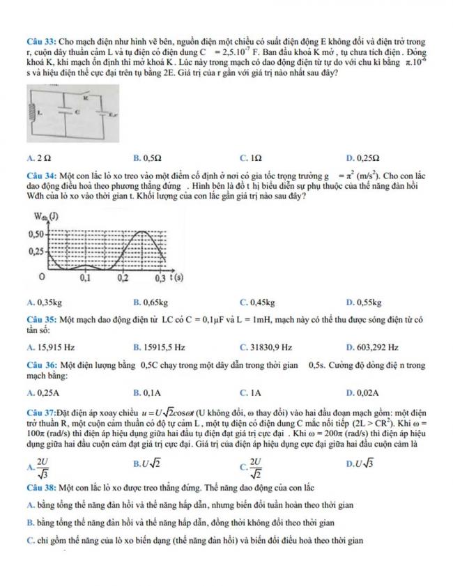 Đề thi thử môn Lý thptqg năm 2018 trường Chuyên KHTN – Hà Nội 4