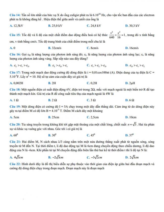 Đề thi thử môn Lý thptqg năm 2018 trường chuyên Nguyễn Trãi – Hải Dương 2