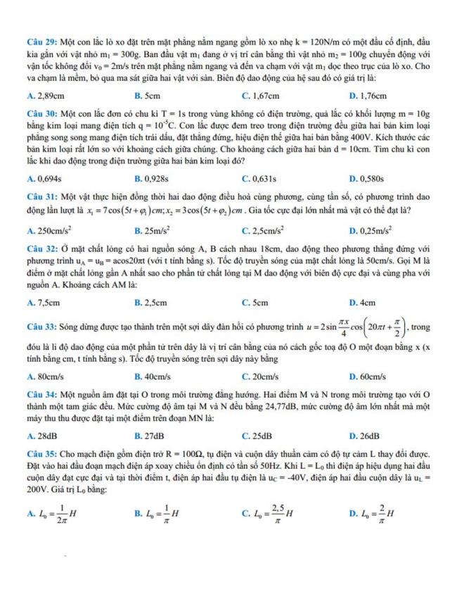 Đề thi thử môn Lý thptqg năm 2018 trường chuyên Nguyễn Trãi – Hải Dương 4