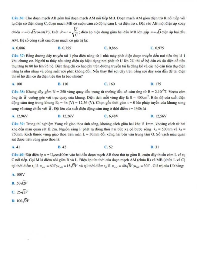 Đề thi thử môn Lý thptqg năm 2018 trường chuyên Nguyễn Trãi – Hải Dương 5