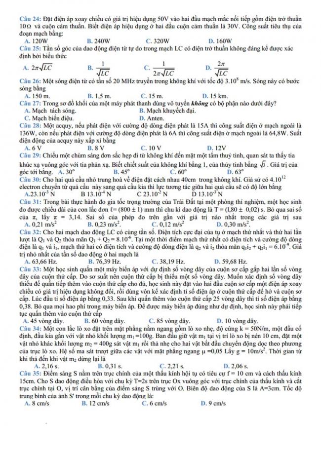 Đề thi thử môn Lý thptqg năm 2018 trường Sóc Sơn – Hà Nội 2