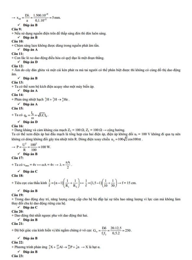 Đáp án Đề thi thử môn Lý thptqg năm 2018 trường chuyên Bắc Giang 1