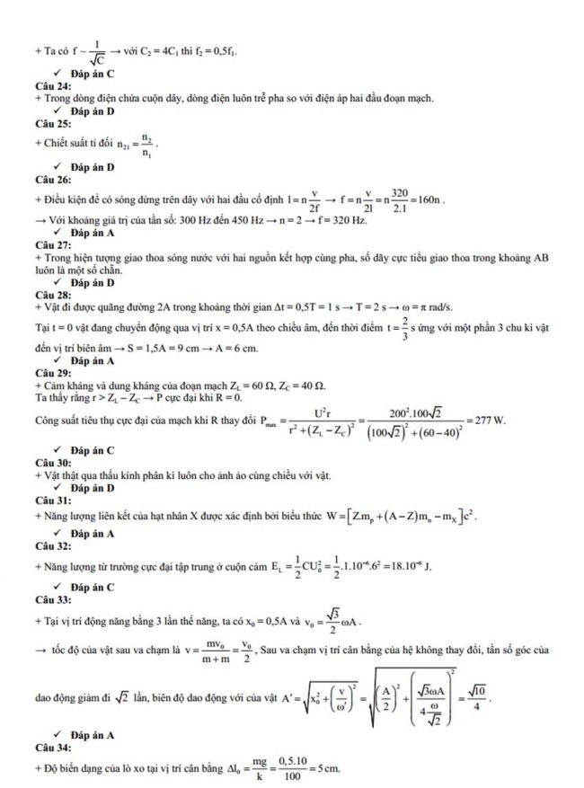 Đáp án Đề thi thử môn Lý thptqg năm 2018 trường chuyên Bắc Giang 2