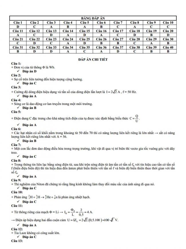 Đáp án Đề thi thử môn Lý thptqg năm 2018 trường chuyên Hà Tĩnh
