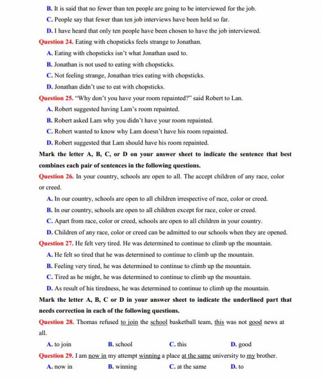 Đề thi thử môn Anh thptqg năm 2018 trường THPT chuyên Hoàng Văn Thụ Hòa Binh trang 3