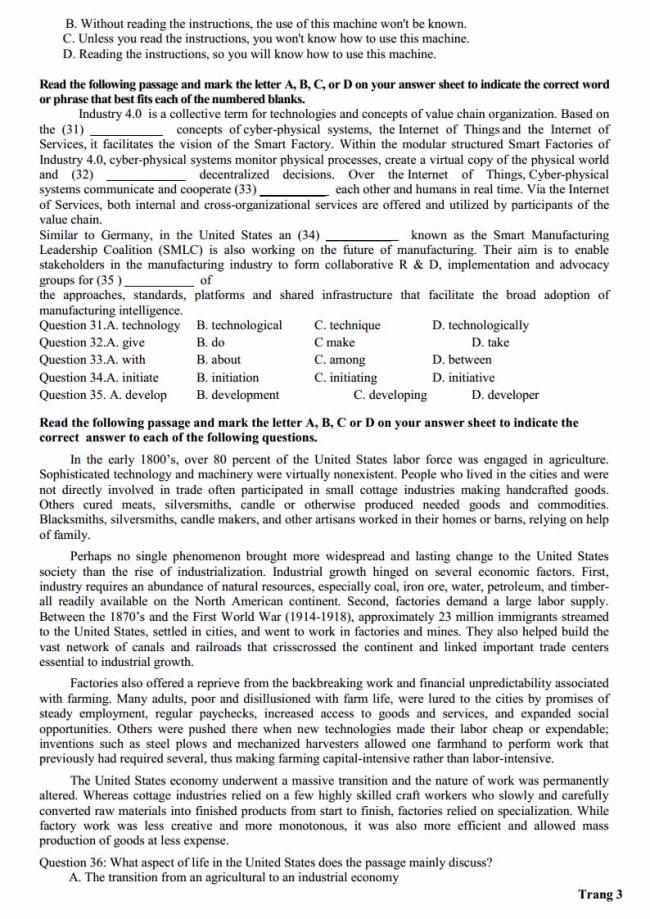 Đề thi thử môn Anh thptqg năm 2018 trường THPT Hà Huy Tập Nghệ An trang 3