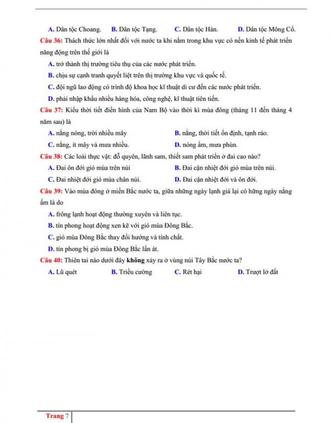 Đề thi thử môn Địa lý thptqg năm 2018 trường Chuyên Lương Văn Tụy – Ninh Bình trang 7