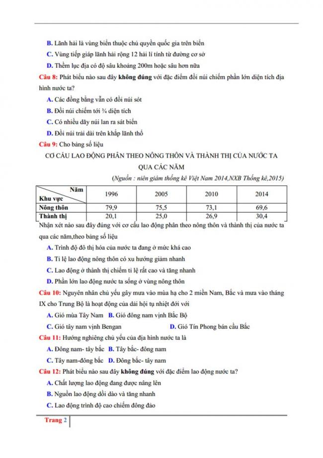 Đề thi thử môn Địa lý thptqg năm 2018 trường Chuyên Phan Bội Châu – Nghệ An trang 2