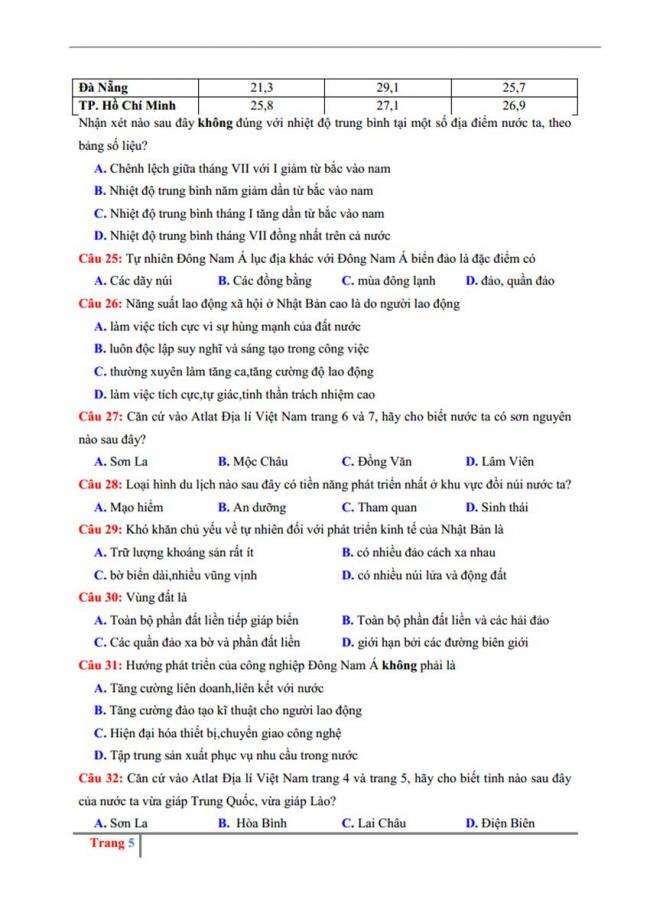 Đề thi thử môn Địa lý thptqg năm 2018 trường Chuyên Phan Bội Châu – Nghệ An trang 5