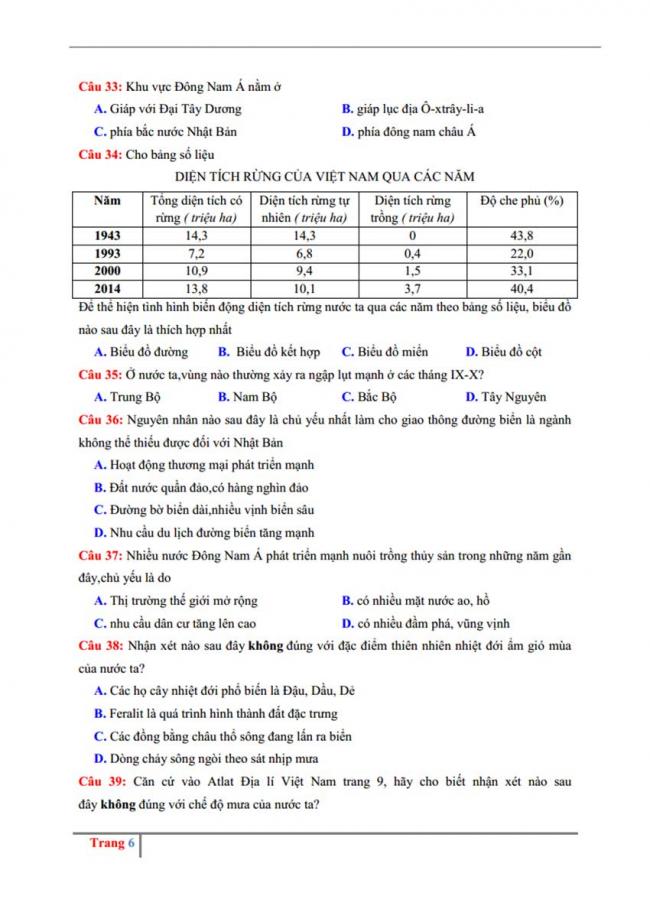 Đề thi thử môn Địa lý thptqg năm 2018 trường Chuyên Phan Bội Châu – Nghệ An trang 6
