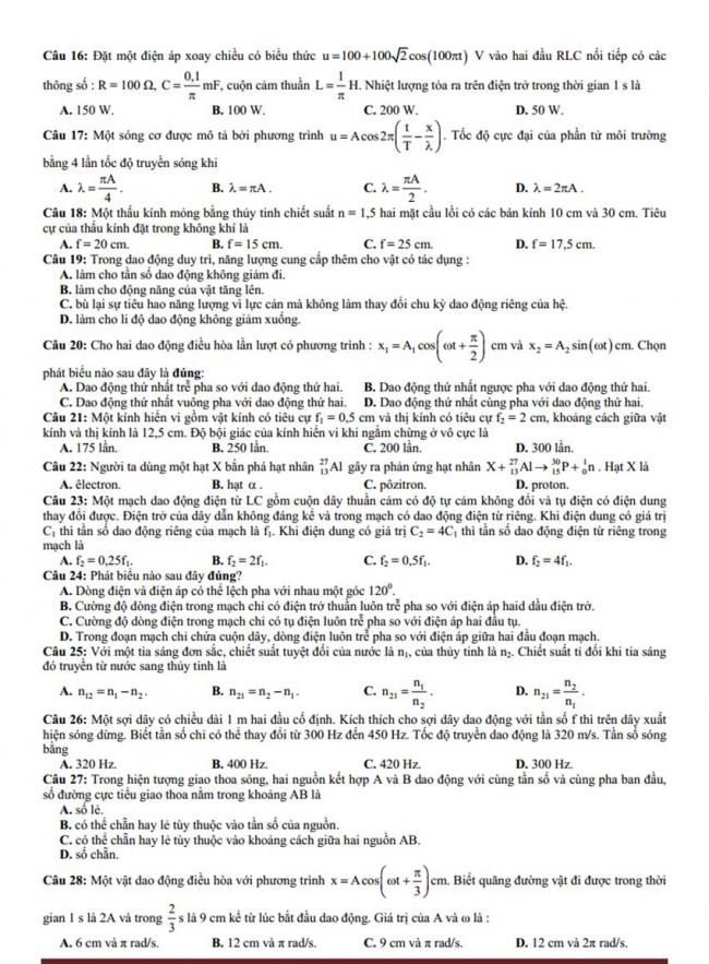 Đề thi thử môn Lý thptqg năm 2018 trường chuyên Bắc Giang 1
