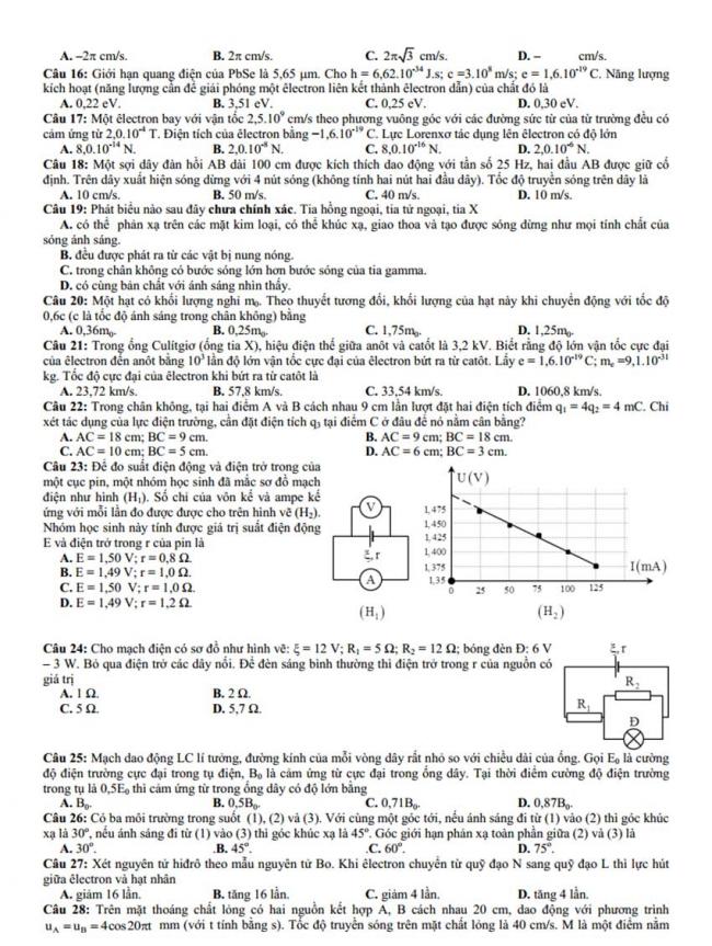 Đề thi thử môn Lý thptqg năm 2018 trường chuyên Hà Tĩnh 1