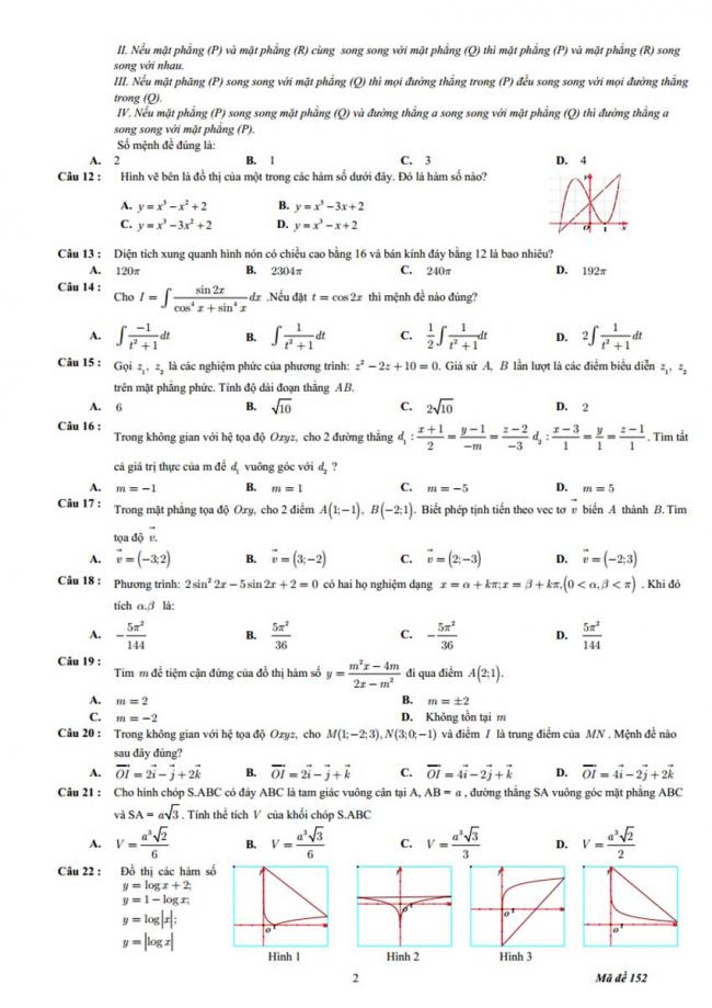 Đề thi thử môn Toán thptqg năm 2018 trường Nguyễn Đăng Đạo - Bắc Ninh lần 3 trang 2