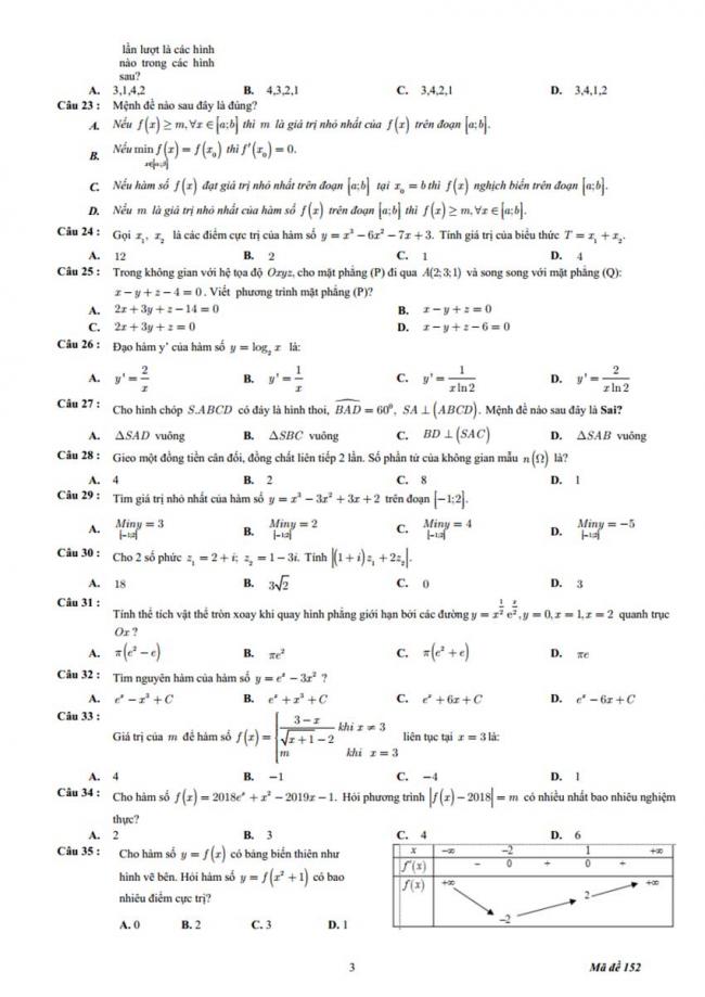Đề thi thử môn Toán thptqg năm 2018 trường Nguyễn Đăng Đạo - Bắc Ninh lần 3 trang 3