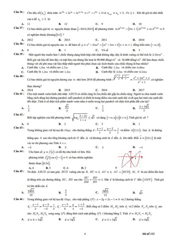 Đề thi thử môn Toán thptqg năm 2018 trường Nguyễn Đăng Đạo - Bắc Ninh lần 3 trang 4