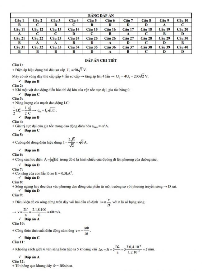 Đáp án Đề thi thử môn Lý thptqg năm 2018 trường Đinh Tiên Hoàng – Yên Bái