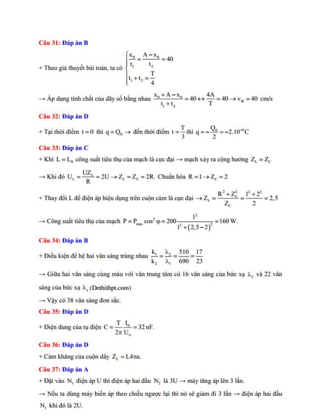Đáp án Đề thi thử môn Lý thptqg năm 2018 trường Nguyễn Khuyến – Bình Dương 3