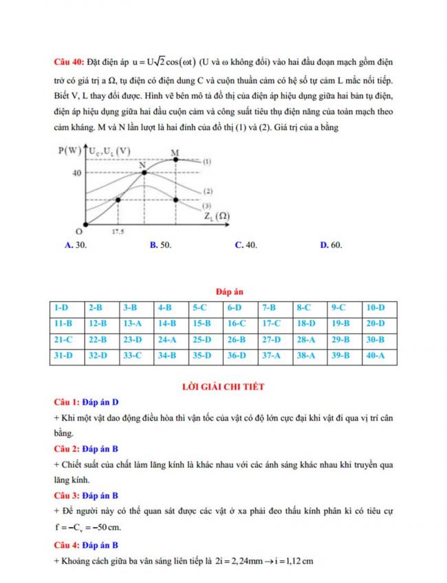 Đáp án Đề thi thử môn Lý thptqg năm 2018 trường Nguyễn Khuyến – Bình Dương