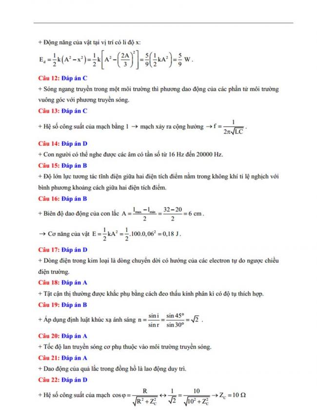 Đáp án Đề thi thử môn Lý thptqg năm 2018 trường Nguyễn Thị Minh Khai – Hà Tĩnh 2