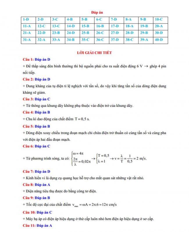 Đáp án Đề thi thử môn Lý thptqg năm 2018 trường Nguyễn Thị Minh Khai – Hà Tĩnh 